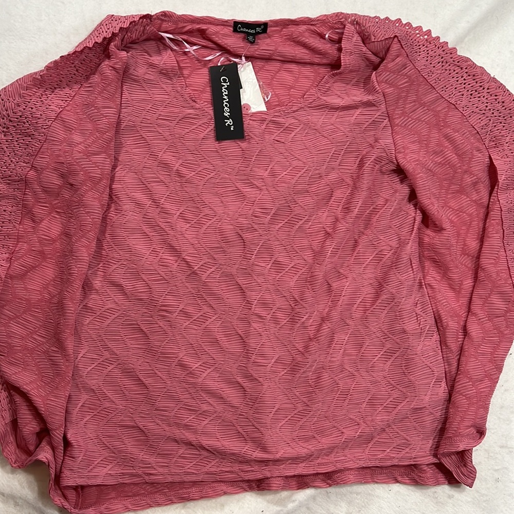 NWT Chances R Short Sleeve Blouse Shirt 2 Fer Twinset Pink Womens Size L - Picture 7 of 9